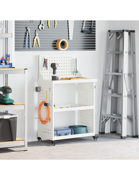 Carrello per Attrezzi Bianco 65 x 35 x 111 cm Metallo