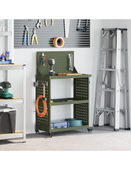Carrello per Attrezzi con ruota Verde oliva 65 x 35 x 111 cm