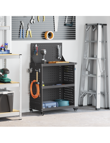 Carrello per Attrezzi con lo scaffale Nero 65 x 35 x 111 cm
