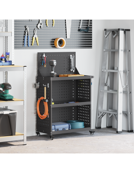Carrello per Attrezzi con lo scaffale Nero 65 x 35 x 111 cm