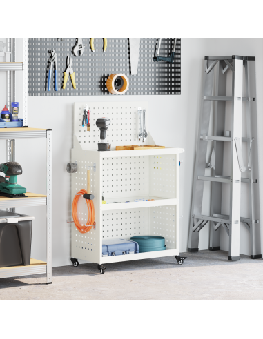 Carrello per Attrezzi con lo scaffale Bianco 65 x 35 x 111 cm
