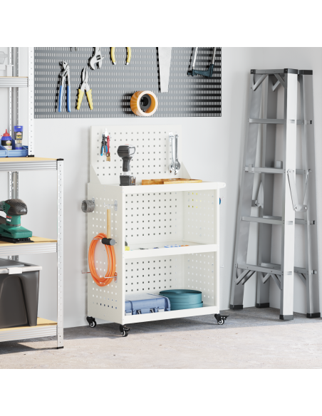 Carrello per Attrezzi con lo scaffale Bianco 65 x 35 x 111 cm