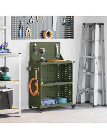 Carrello per Attrezzi con ruota Verde oliva 65 x 35 x 111 cm