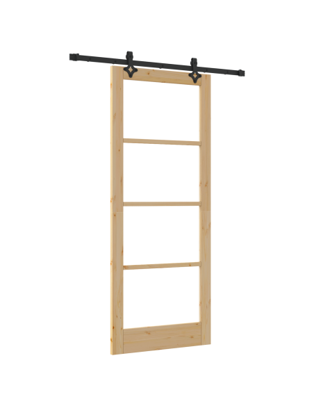 Porta Scorrevole  con Kit Hardware 86x211 cm Legno Massello di Pino
