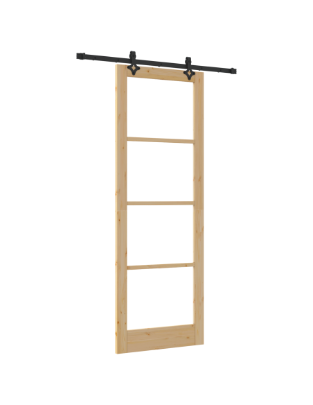 Porta Scorrevole  con Set di Ferramenta 83x232 cm Legno Massello di Pino