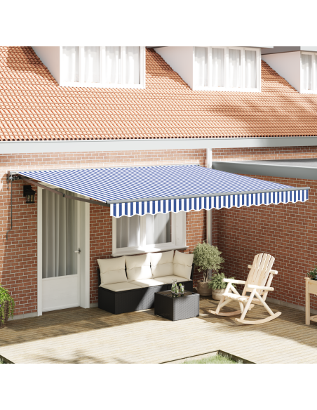 Tenda Retrattile Blu e Bianco 400 × 300 cm Poliestere e Metallo