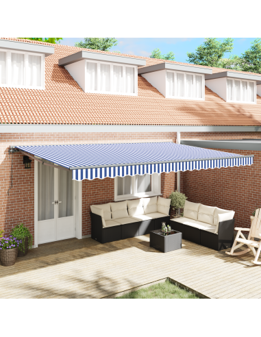 Tenda Retrattile Blu e Bianco 500 × 300 cm Poliestere e Metallo