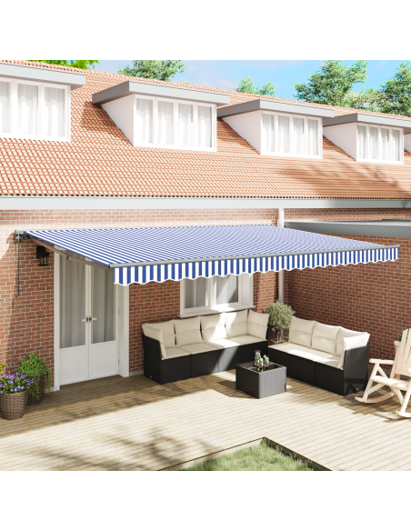 Tenda Retrattile Blu e Bianco 500 × 300 cm Poliestere e Metallo