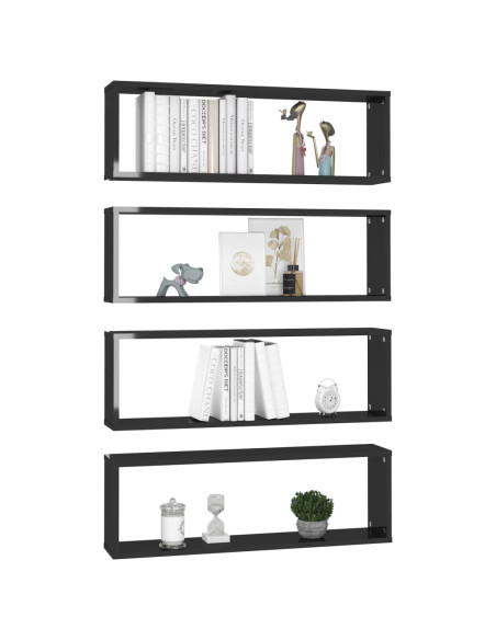 Mensole Parete a Cubo 4pz Nero Lucido 80x15x26,5cm Multistrato