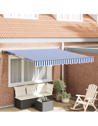 Tenda Retrattile Blu e Bianco 350 x 250 cm Poliestere e Metallo