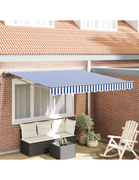Tenda Retrattile Blu e Bianco 350 x 250 cm Poliestere e Metallo