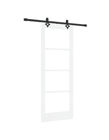 Porta Scorrevole  con Set di Ferramenta Bianco 78x202 cm Legno Massello di Pino