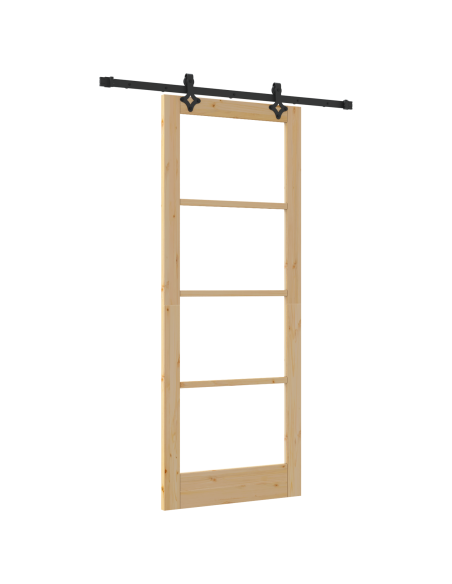 Porta Scorrevole  con Set di Hardware - 83x211 cm - Legno Massello di Pino