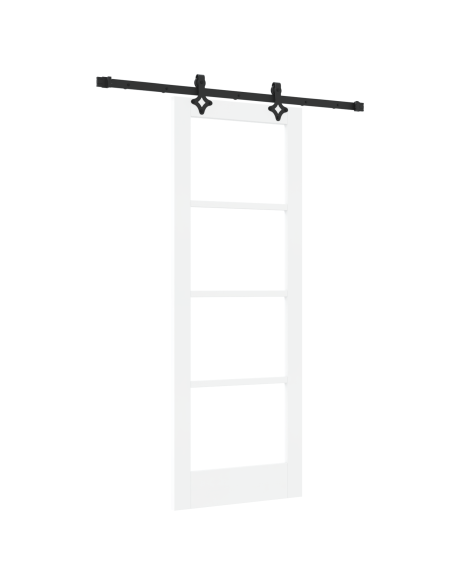 Set Porta Scorrevole  con Kit Hardware Bianco 73.5x198.5 cm Legno Massello di Pino
