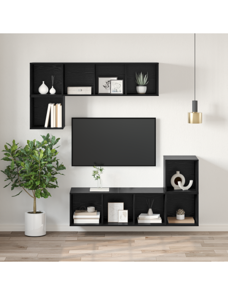 Set mobile TV Rovere Nero 37 x 37 x 107 cm Legno multistrato