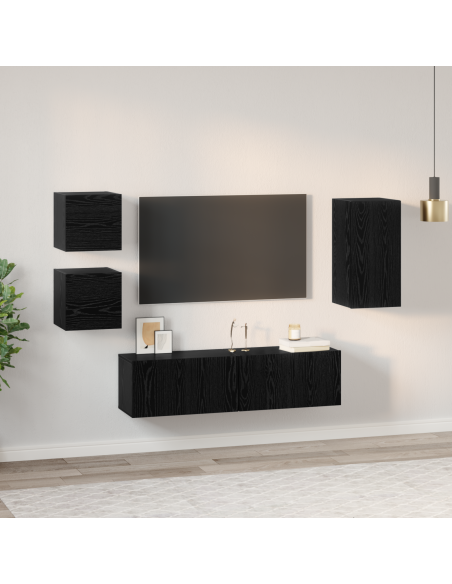 Set mobile TV 5 pcs Rovere nero Legno multistrato