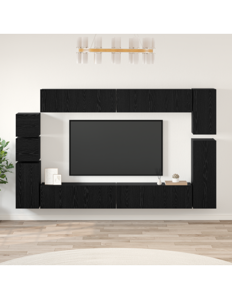 Set mobile TV 9 pcs Rovere nero Legno multistrato