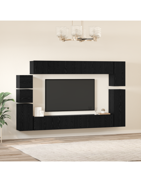Set mobile TV 9 pcs Rovere nero Legno multistrato