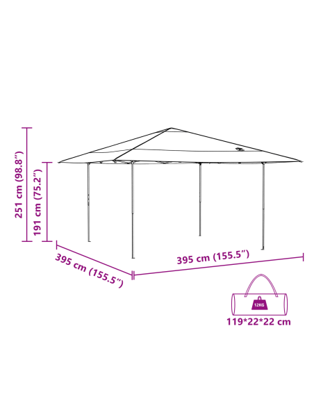 Tenda Gazebo Verde 400 x 400 x 227 / 236 / 245 cm Tessuto Oxford