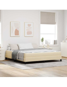 Letto a molle con materasso Crema 180 x 200 cm Tessuto 2