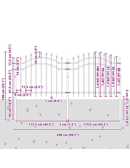 Recinzione per Giardino Grigio 140 cm