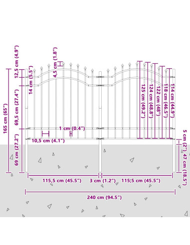 Recinzione per Giardino Grigio 240 x 165 cm