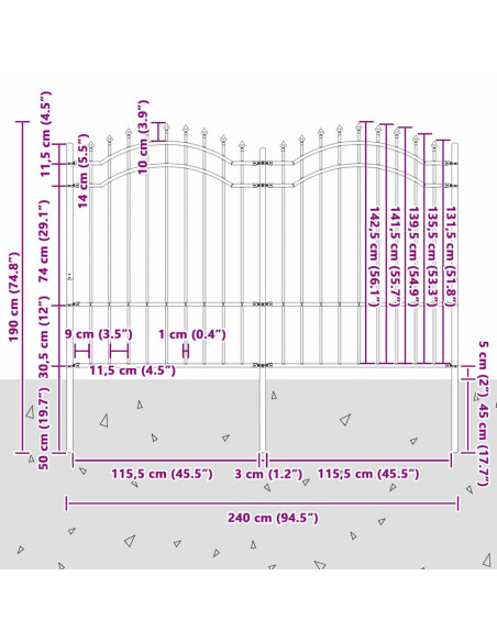 Recinzione per Giardino Grigio 190 cm