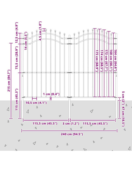 Recinzione per Giardino Grigio 215 cm