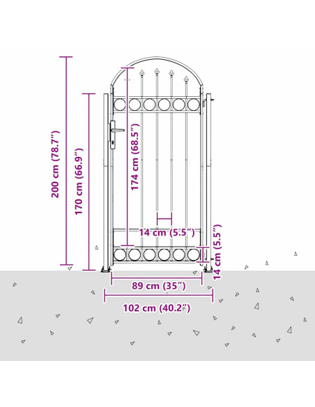 Cancello per recinzione Grigio 102 x 200 cm Acciaio
