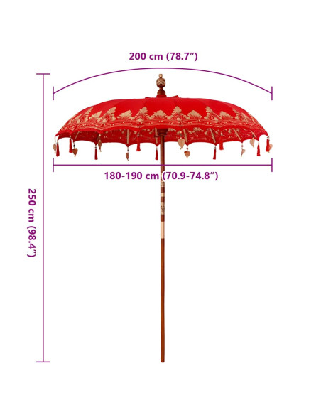 Parasol Balinese Rosso 185 x 185 x 260 cm