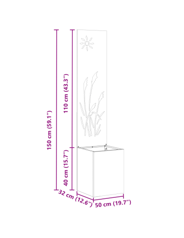 Schermo per privacy in giardino Traforo Ruggine 32 x 140 cm
