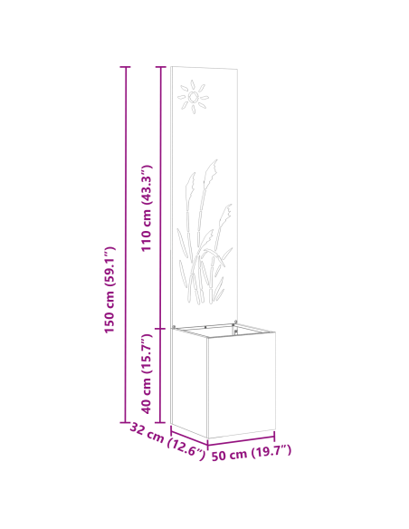 Schermo per privacy in giardino Traforo Ruggine 32 x 140 cm