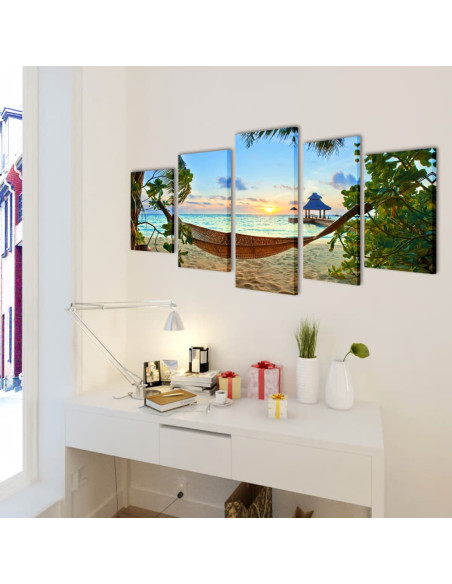 Stampa su Tela da Muro Spiaggia di Sabbia con Amaca 100x50 cm