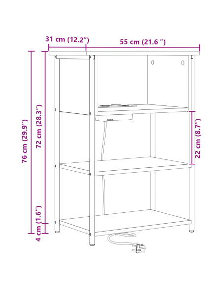 Armadio da Notte Rovere fumo 55 x 31 x 76 cm Legno multistrato