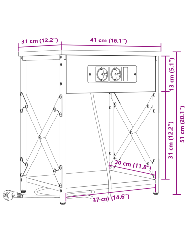 Armadio da Notte Grigio Sonoma 41 x 31 x 51 cm