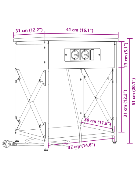 Armadio da Notte Rovere Marrone 41 x 31 x 51 cm