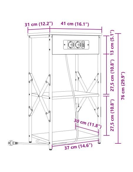 Armadio da Notte con lo scaffale rovere sonoma 41 x 31 x 76 cm