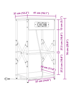 Armadio da Notte con lo scaffale Rovere Marrone 41 x 31 x 76 cm