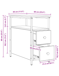 Armadio da Notte con cassetto 2 pcs Rovere nero 30 x 60 x 60 cm