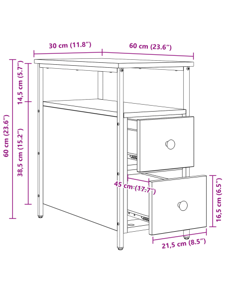 Armadio da Notte con cassetto 2 pcs Rovere nero 30 x 60 x 60 cm