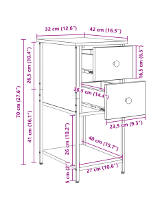 Armadio da Notte 2 pcs Legno vecchio 32 x 42 x 70 cm
