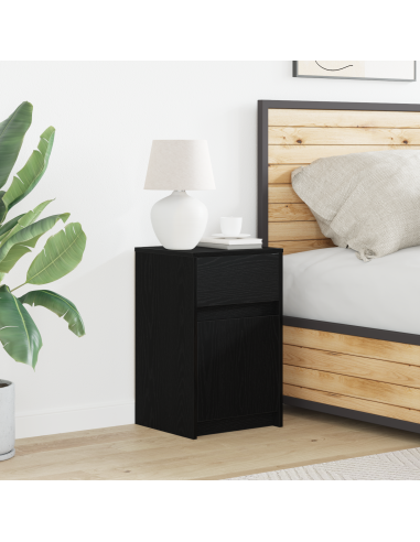 Armadio da Letto LED con cassetto Rovere nero 38 x 34 x 61 cm