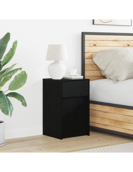 Armadio da Letto LED con cassetto Rovere nero 38 x 34 x 61 cm