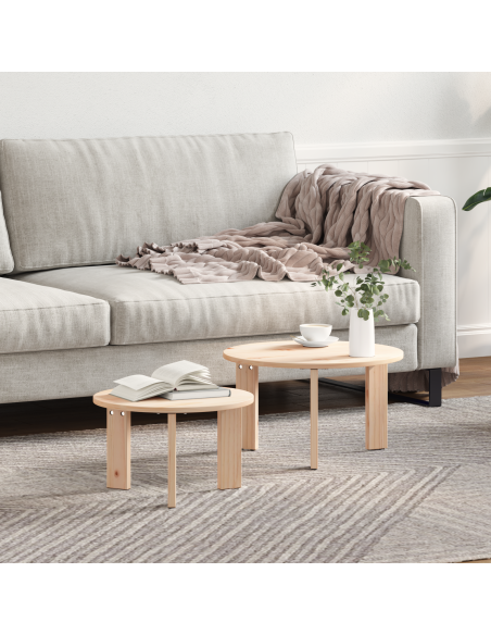 Tavolino da salotto 2 pcs Naturale Legno massello di pino