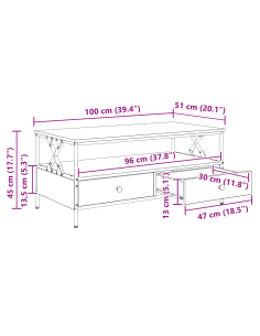 Tavolino da salotto with Drawer Legno vecchio 100 x 51 x 45 cm