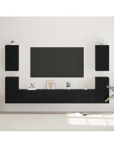 Set mobile TV Montaggio a parete Rovere Nero Legno multistrato