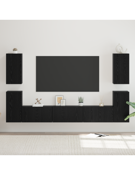 Set mobile TV 7 pcs Rovere nero Legno multistrato