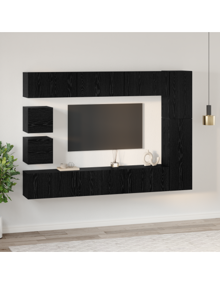 Set mobile TV 10 pcs Rovere nero Legno multistrato