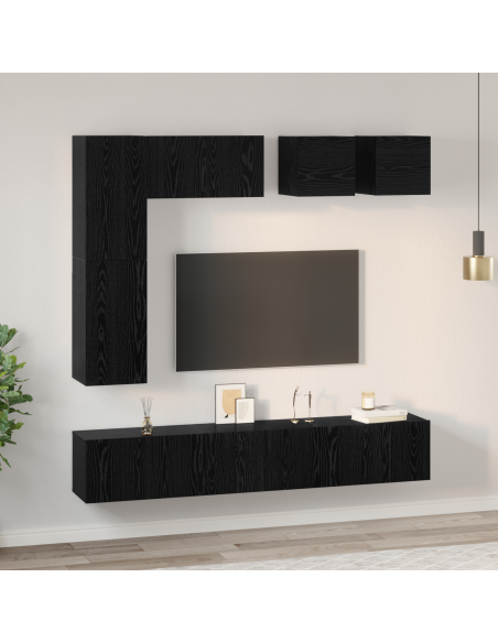 Set mobile TV 8 pcs Rovere nero Legno multistrato