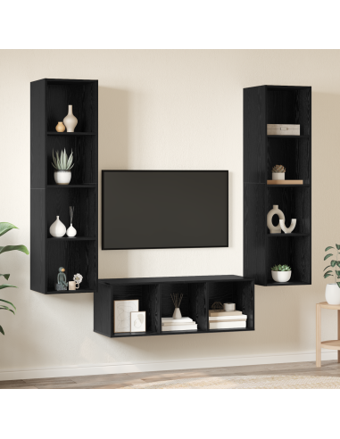 Set mobile TV 3 pcs Rovere Nero Legno multistrato